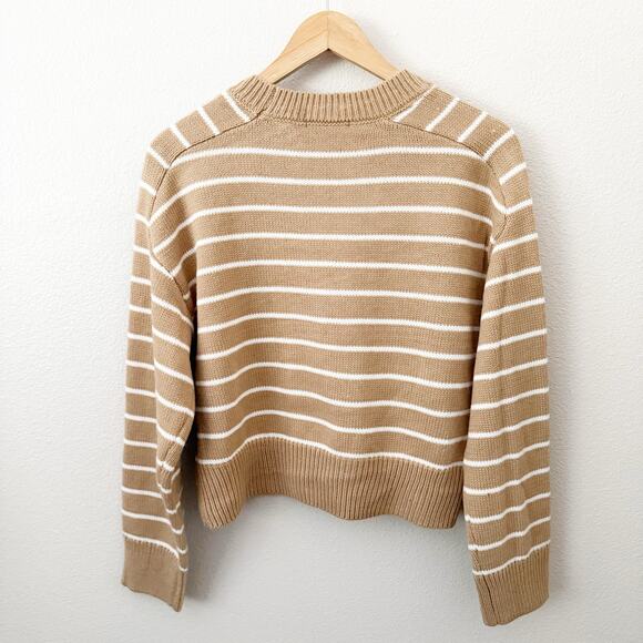 T BY TAHARI | Tan White Saddle Stripe Sweater Long Sleeve Oversized | Size Large - Picture 6 of 8